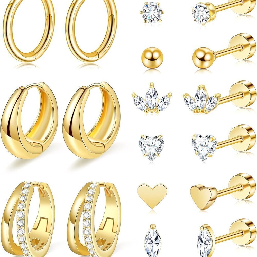 Gold Flat Back Stud Earrings for Women Hypoallergenic Surgical Steel Jewelry
